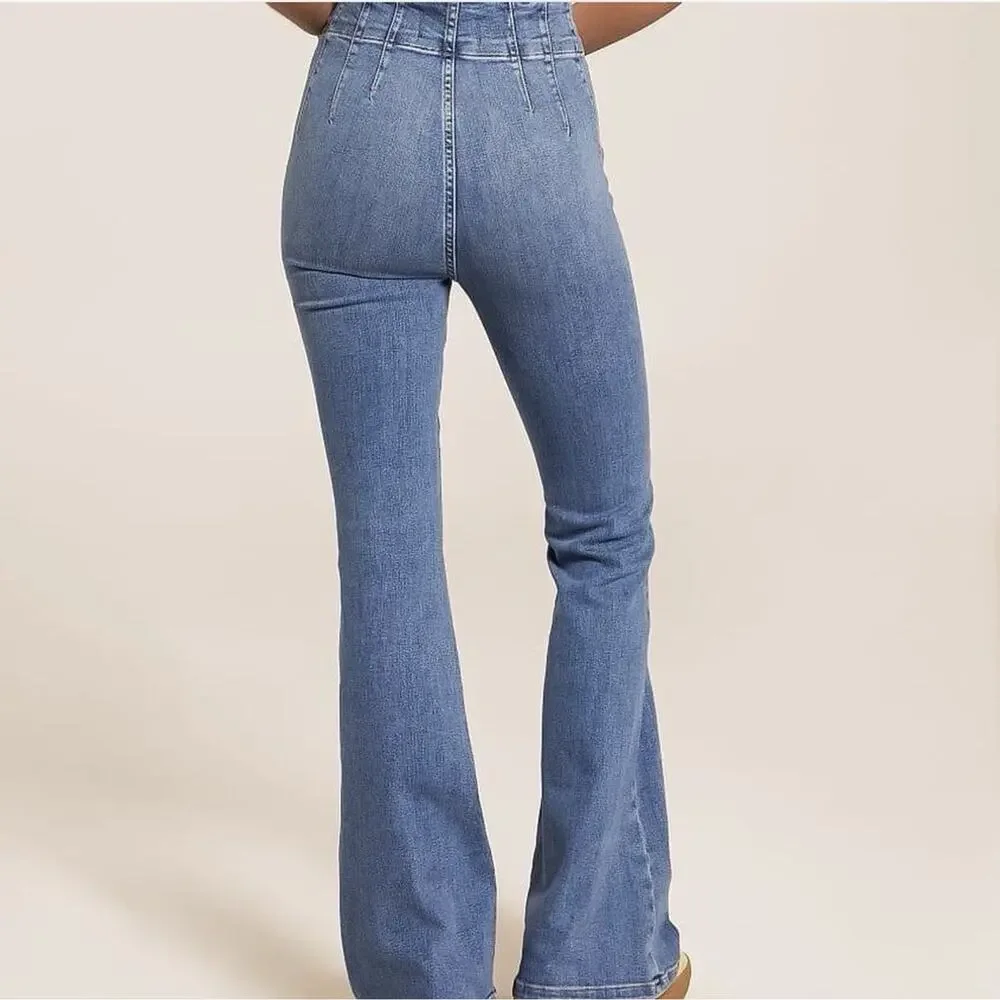 NWT Free People We The Free Jayde Jeans Size 27 High Rise Flare Leg Blue Denim